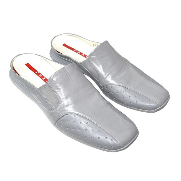 Prada Gray Leather Slip On Mules sz 8.5 - Picture 2 of 13